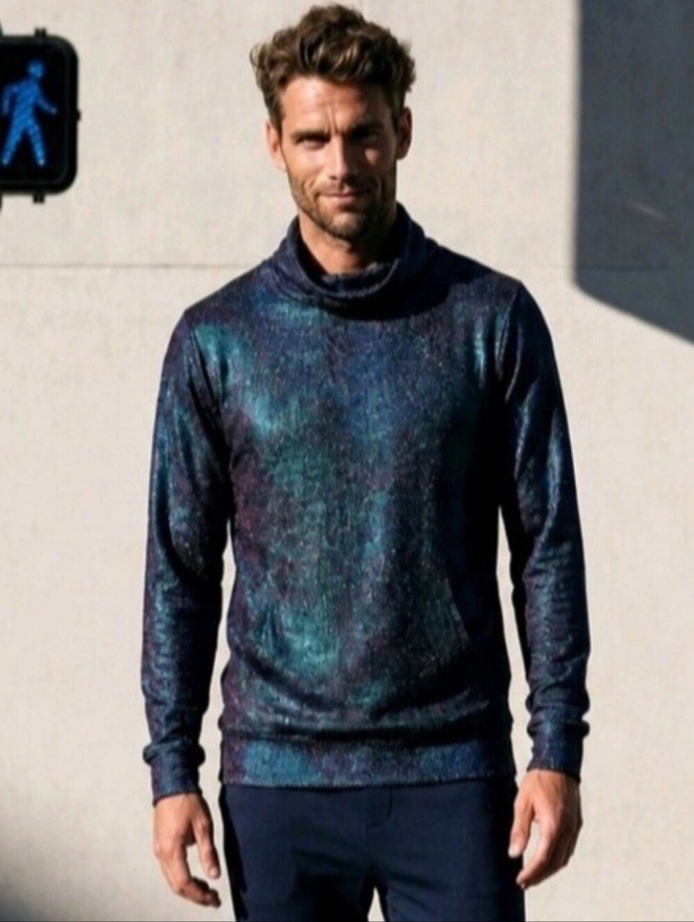 🔥 🔮 Holographic Mission Vibrant Cowl Neck Festival Rave Wear Shirt Sweater M